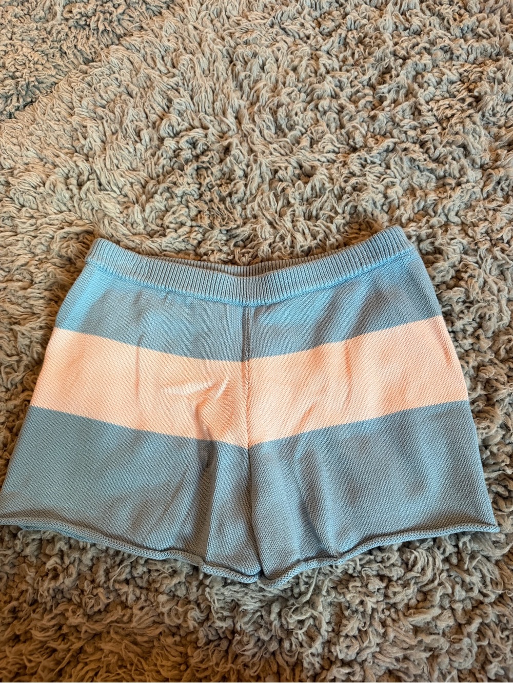 Striped Knit Bike Shorts in Light Blue and Cream